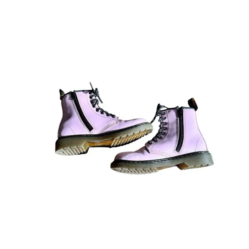 Dr Martens 1460 J Pink Patent Boots Girls Size 3 Youth Side Zip Combat